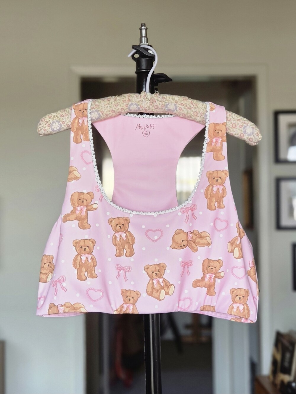 My Violet Pink Teddy Bear Sports Bra Crop Top